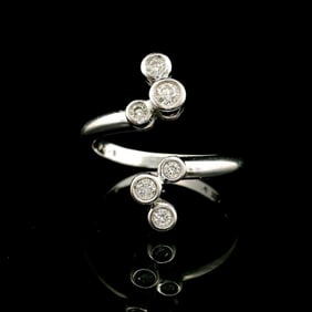 14k White Gold and Bezel Set Diamonds Open Bypass Ring Size 6