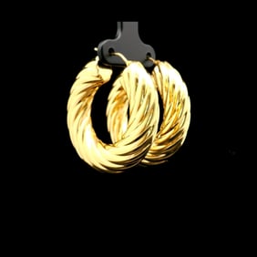 14k Yellow Gold Milor Thick Spiral Twisted Hoop Earrings Italy 1.5"