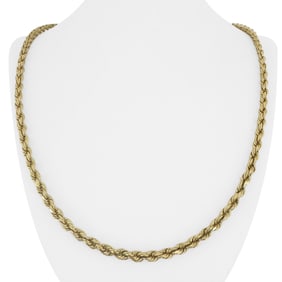 14k Yellow Gold Hollow Diamond Cut Rope Chain Necklace 24.5"