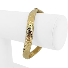 14k Yellow Gold Ladies Textured Curved Bangle Bracelet Italy 6.75"