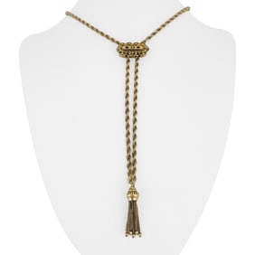 14k Yellow Gold Solid Vintage Slide Lariat Tassel Necklace 26"