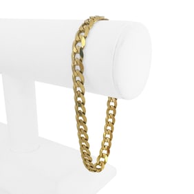 14k Yellow Gold Solid Men's Curb Link Bracelet Italy 9"