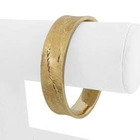 14k Yellow Gold Vintage Ladies Floral Bangle Bracelet 6.5"