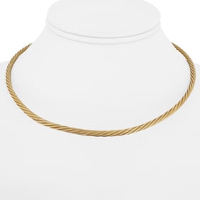 14k Yellow Gold Solid Ladies Rigid Twisted Rope Collar Necklace 15"