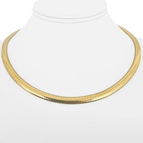 14k Yellow Gold Solid Heavy Omega Link Necklace Italy 17"