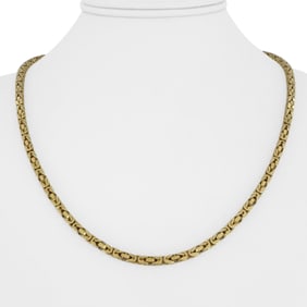 14k Yellow Gold Solid Heavy Squared Byzantine Link Necklace 20"