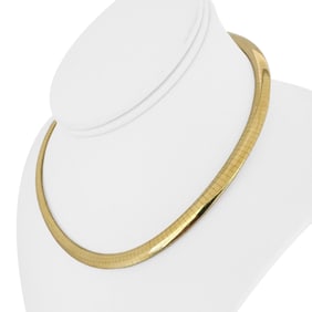 14k Yellow Gold Solid Heavy Omega Link Necklace 16"