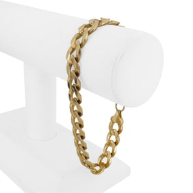 14k Yellow Gold Solid Heavy Curb Link Bracelet 9"