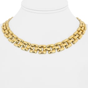 14k Yellow Gold Thick Polished Panther Link Necklace Italy 16"
