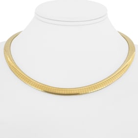 14k Yellow Gold Solid Heavy Omega Link Necklace Italy 16"