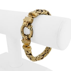 14k Yellow Gold Heavy Thick Byzantine Link Panther Clasp Bracelet 7.5"
