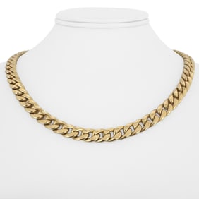 14k Yellow Gold Semi Solid Cuban Link Chain Necklace Italy 18"