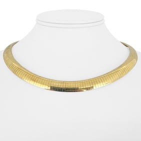 14k Yellow Gold Solid Heavy Omega Link Necklace Italy 17"