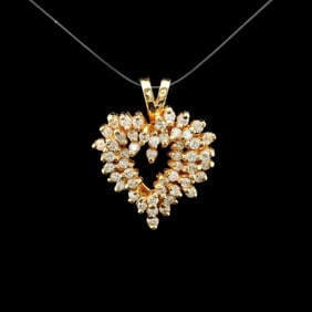 14k Yellow Gold and 0.75cttw Cluster Heart Pendant