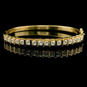 14k Yellow Gold and 1.85cttw Diamond Vintage Bangle Bracelet 6.5"