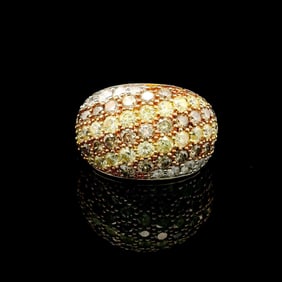 14k Yellow Gold and 5cttw White Yellow and Brown Diamond Bombe Ring Size 6