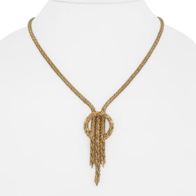 18k Yellow Gold Solid Vintage Beaded Foxtail Drop Necklace Mexico 16"