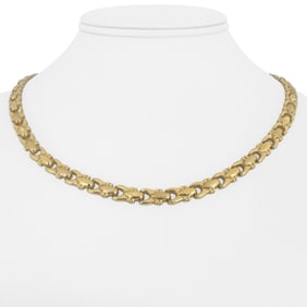 18k Yellow Gold Vintage Ladies Fancy Link Necklace Italy 17.5"