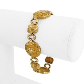 18k Yellow Gold Vintage Ladies Spartan Greek Key Link Bracelet 7"