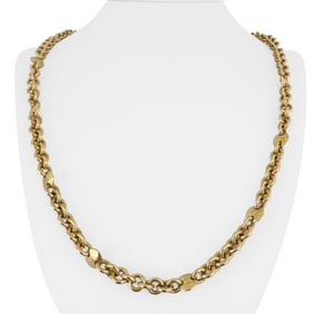 18k Yellow Gold Heavy Circle Station Cable Link Chain Necklace Italy 24"