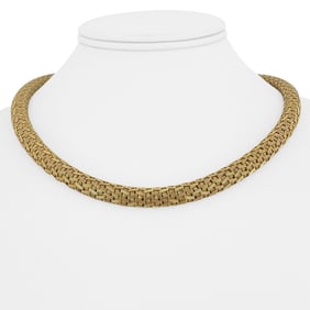 18k Yellow Gold Solid Heavy Vintage Woven Mesh Necklace Italy 18"