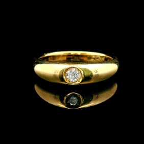 18k Yellow Gold and Bezel Set Diamond Solid Band Ring Size 9