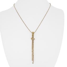 18k Yellow Gold and CZ Vintage Beaded Link Drop Dangle Necklace Italy 17.5"