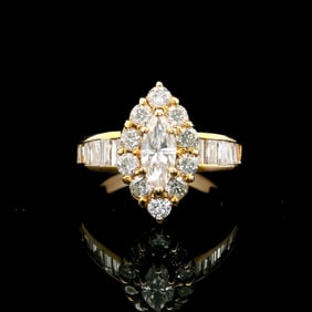 18k Yellow Gold and Diamond Ladies Fancy Ring Size 5