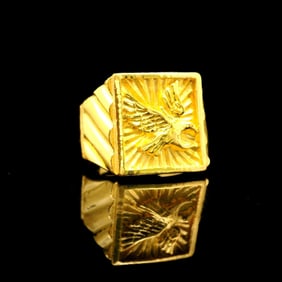 24k Pure Yellow Gold Solid Heavy Men's Eagle Ring Size 9