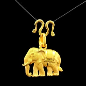 24k Pure Yellow Gold Solid Articulated Elephant Charm Pendant