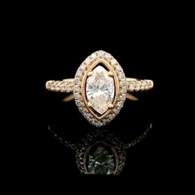 14k Rose Gold and 0.75cttw Diamond Halo Ring Size 7