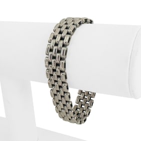 14k White Gold Ladies Ribbed Panther Link Bracelet Italy 7"