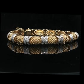 14k Yellow and White Gold Vintage Heavy Diamond Bracelet 7"