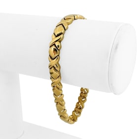 14k Yellow Gold Ladies Polished Hugs and Kisses XO Link Bracelet 7"