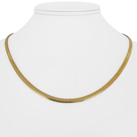 14k Yellow Gold Solid Vintage Flattened Snake Link Necklace Italy 18"