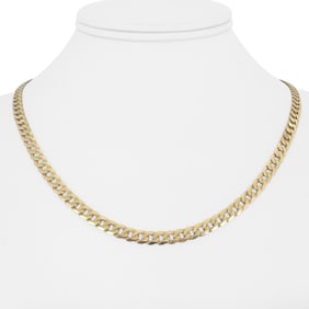 14k Yellow Gold Solid Flat Curb Link Chain Necklace 18"