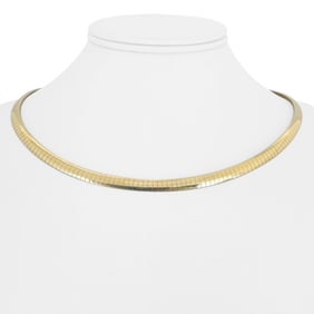 14k Yellow Gold Solid Omega Link Necklace Italy 18"