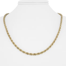 14k Yellow Gold Solid Diamond Cut Rope Chain Necklace 20"