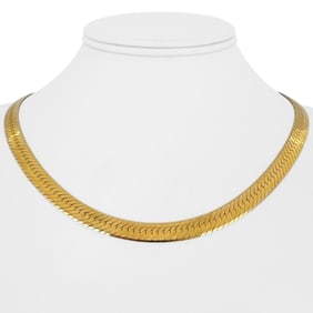 14k Yellow Gold Solid Heavy Herringbone Link Necklace Italy 18"