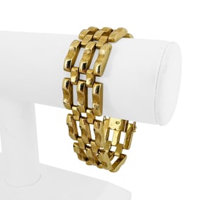 14k Yellow Gold Heavy Wide Retro Fancy Link Bracelet 7.5"