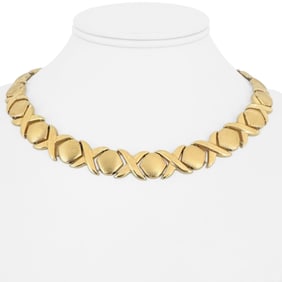 14k Yellow Gold Heavy Thick Hugs and Kisses XO Link Necklace Italy 17"