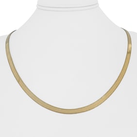 14k Yellow Gold Thin Flat Etched Edge Herringbone Link Necklace Italy 20"