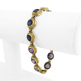 14k Yellow Gold and Bezel Set Amethyst Vintage Ladies Bracelet 7.5"