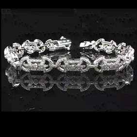 18k White Gold and 2cttw Diamond Vintage Filigree Ladies Bracelet 7.25"