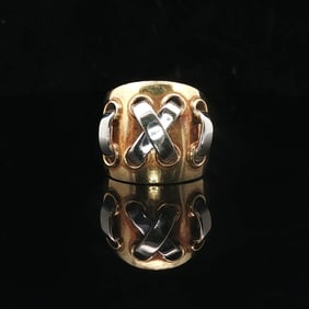 18k Yellow and White Gold Heavy Vintage Fancy Band Ring Italy Size 5.75