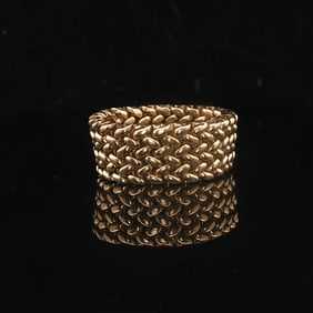 18k Yellow Gold Heavy Flexible Mesh Link Ring Size 9