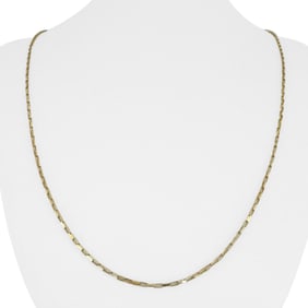 18k Yellow Gold Hollow Light Rectangle Box Link Necklace Italy 24"