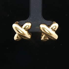 18k Yellow Gold Solid Polished X Huggie Earrings