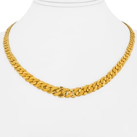 22k Yellow Gold Solid Diamond Cut Graduated Curb Link Necklace 17"