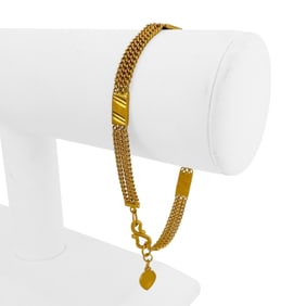 24k Pure Yellow Gold Three Curb Link Strand Station Bracelet 7.25"